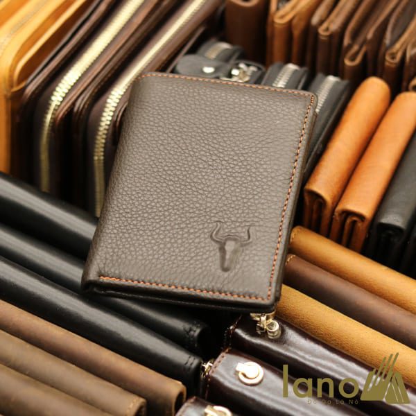 Ví da nam ba gấp logo đầu trâu sang trọng độc lạ VDN016