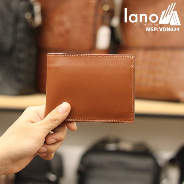 Ví da bò nam loại ngang khâu tay thủ công VDN24